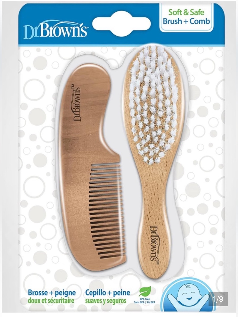 Dr. Brown’s - Baby Brush and Comb Set - Natural Wood & White Bristles